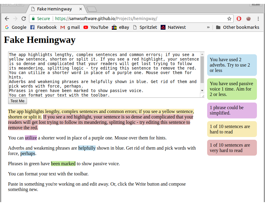 Hemingway writing app
